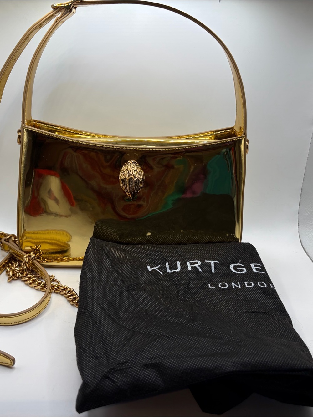 Kurt Geiger Gold Mini Shoulder Bag W/crossbody strap and dusty. - Picture 3 of 7
